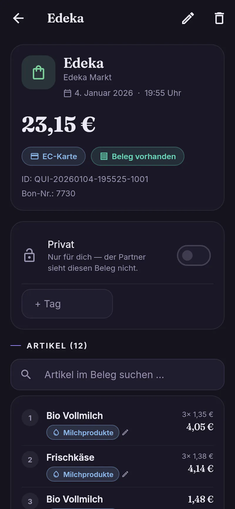 Belegio - receipt scanner for household screenshot 2
