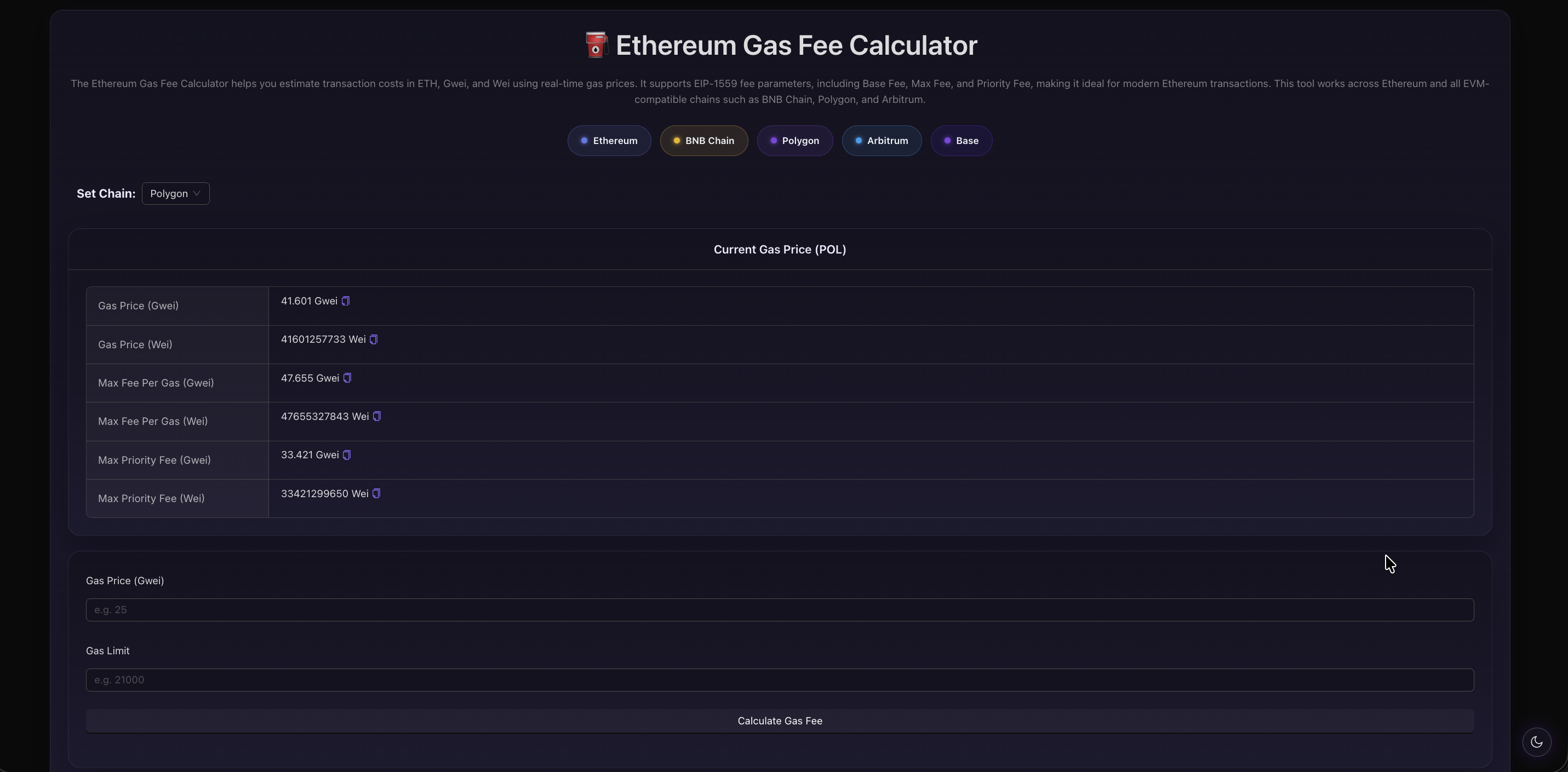 Ethereum Gas Fee Calculator