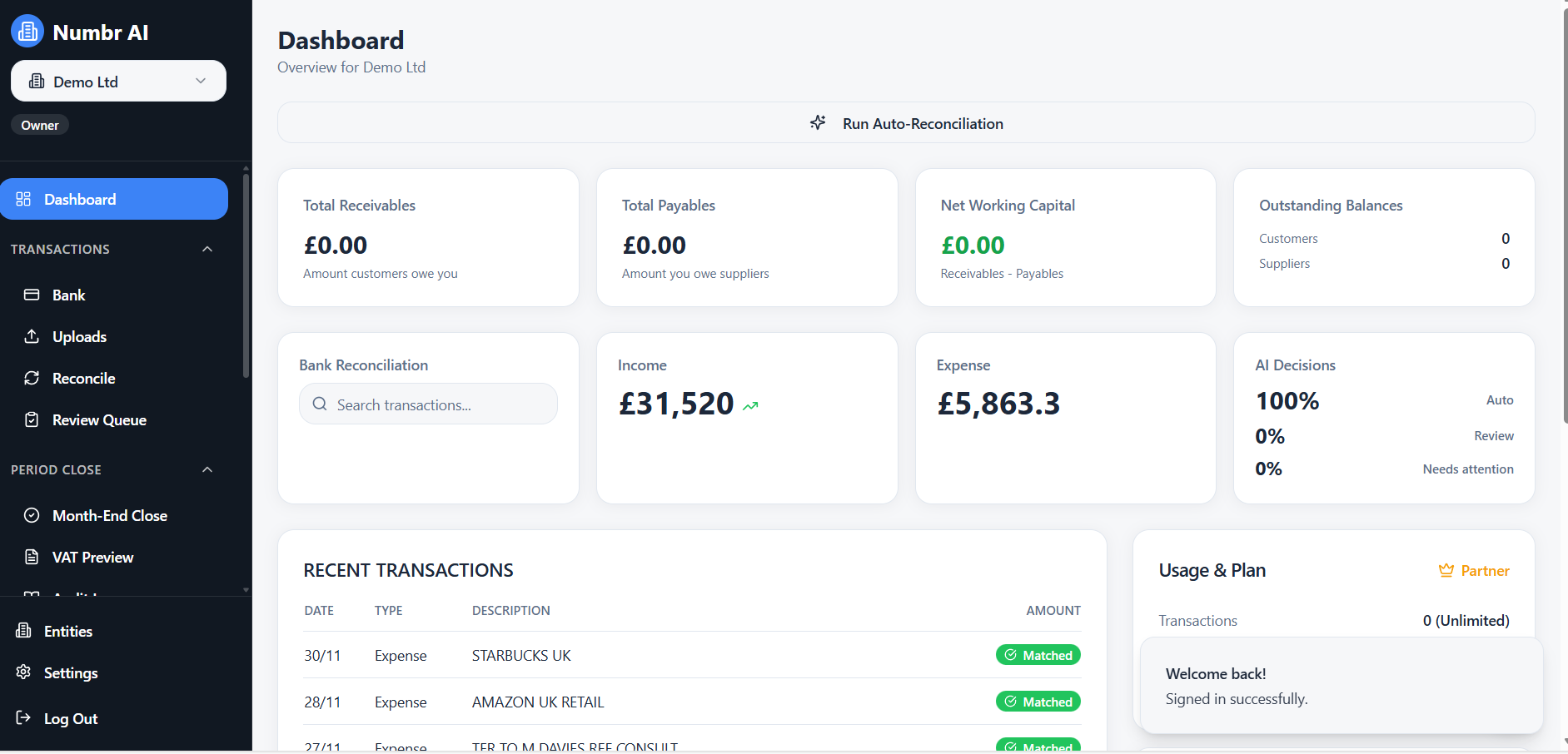 Numbr AI - Main product screenshot demonstrating key features and user interface