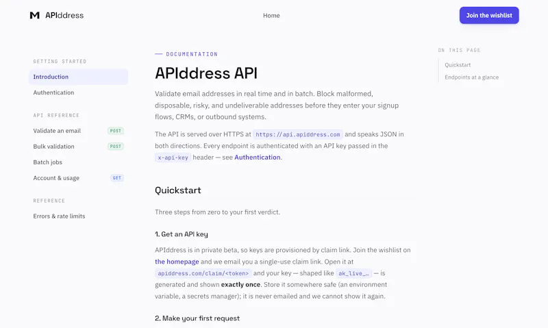 APIddress — email validation API screenshot 3