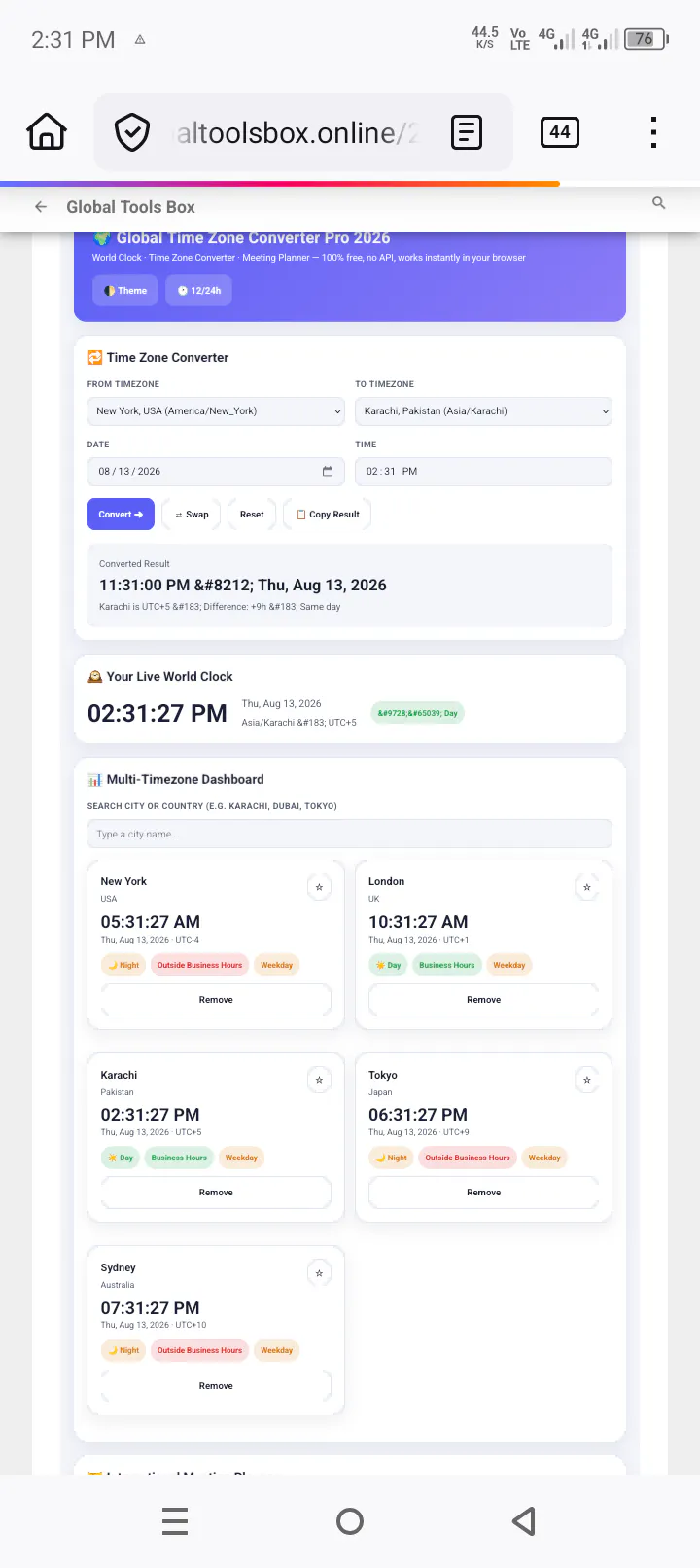 Global Time Zone Converter screenshot