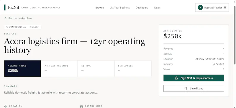 BizXit-Confidential Business Marketplace screenshot 1