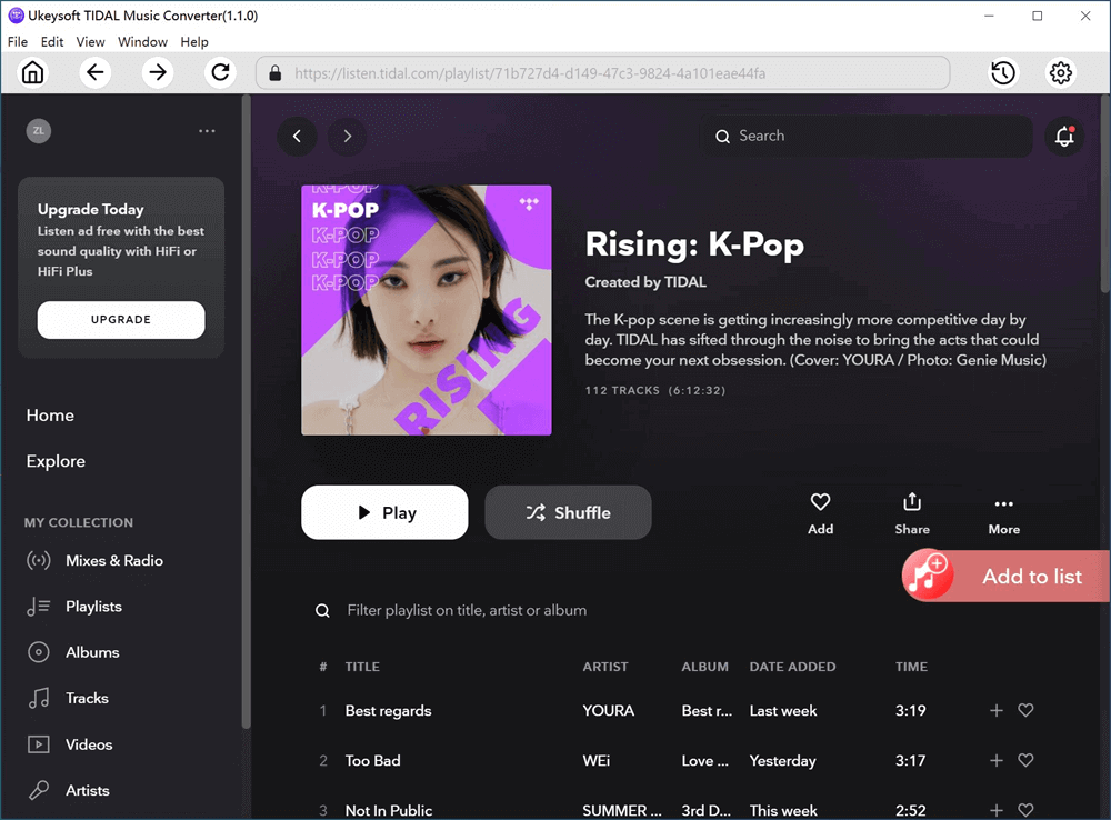 Ukeysoft Tidal Music Converter - Laden Sie Gezeitenmusik herunter und konvertieren Sie sie in MP3 Medien 1