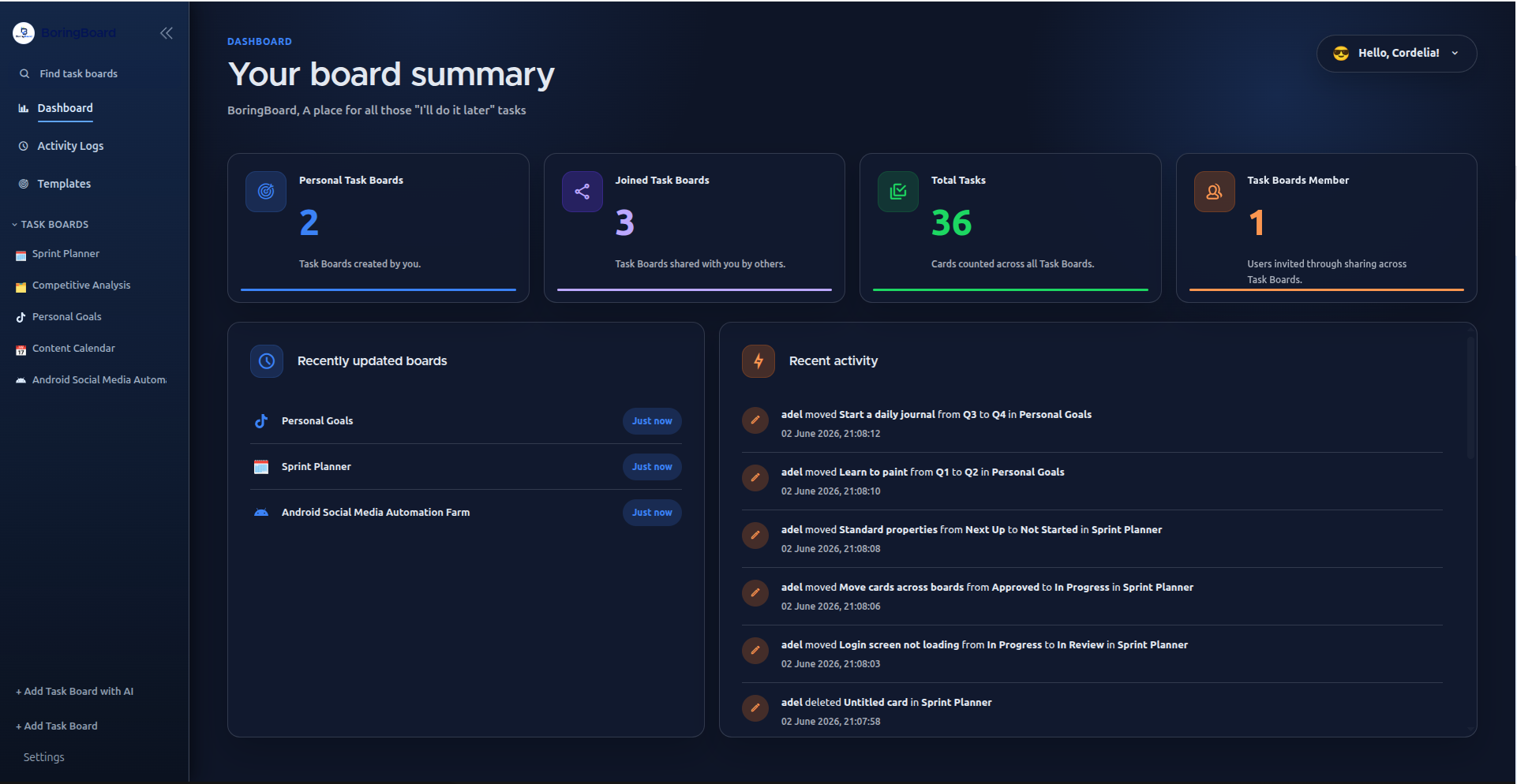 BoringBoard, another fork of focalboard gallery image