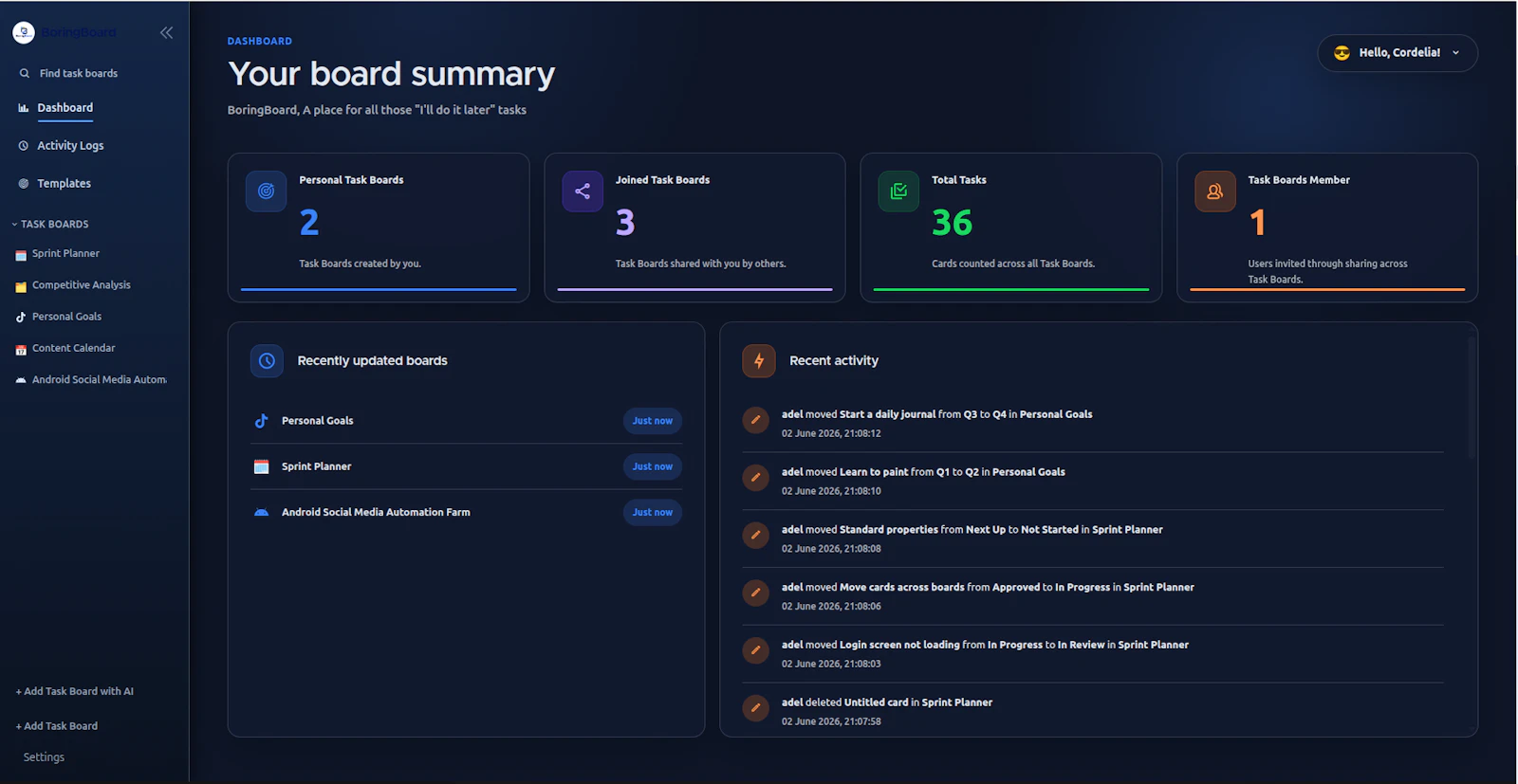 BoringBoard, another fork of focalboard screenshot 3