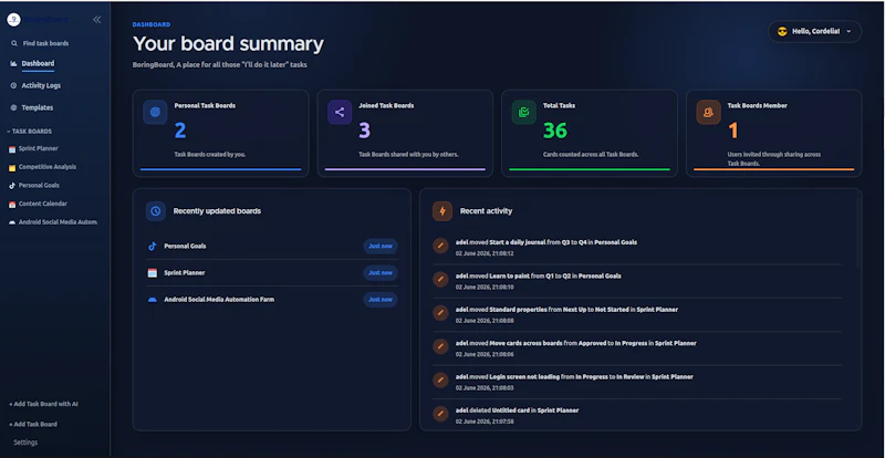 BoringBoard, another fork of focalboard screenshot 3