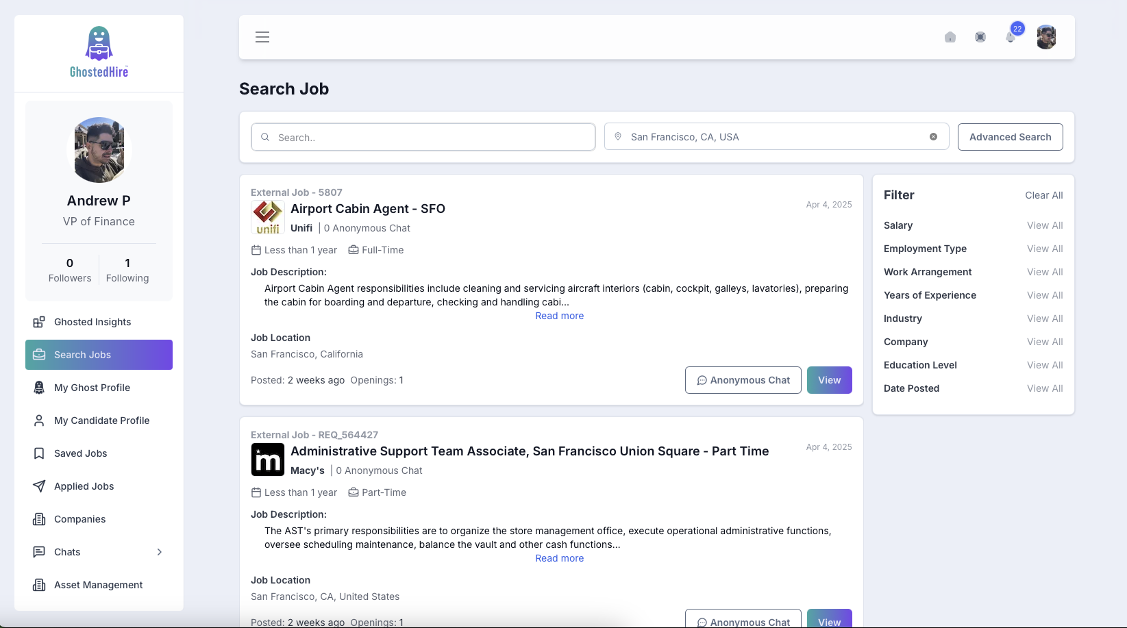 Média Fantôme - Recherche d'emploi et plate-forme de flux social avec des forums anonymes. 5