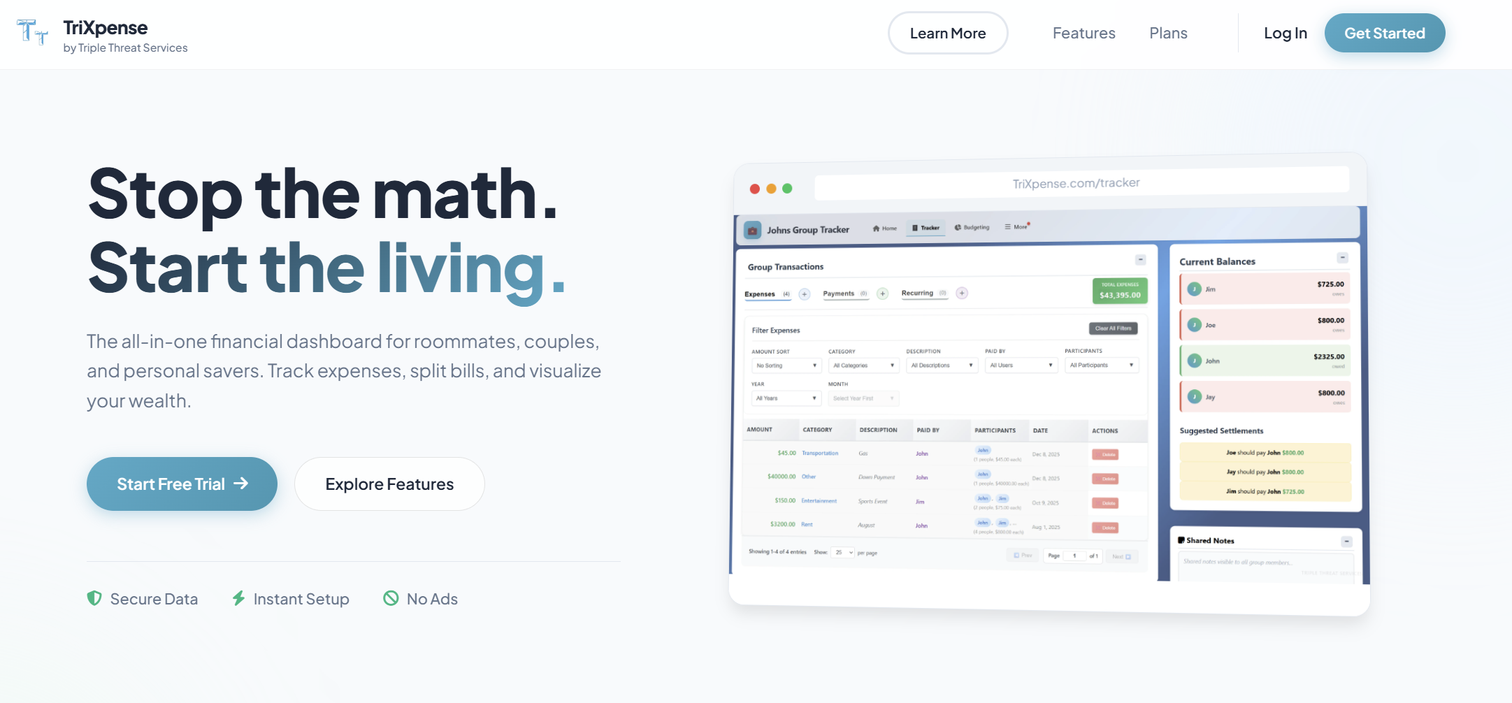 TriXpense - Main product screenshot demonstrating key features and user interface