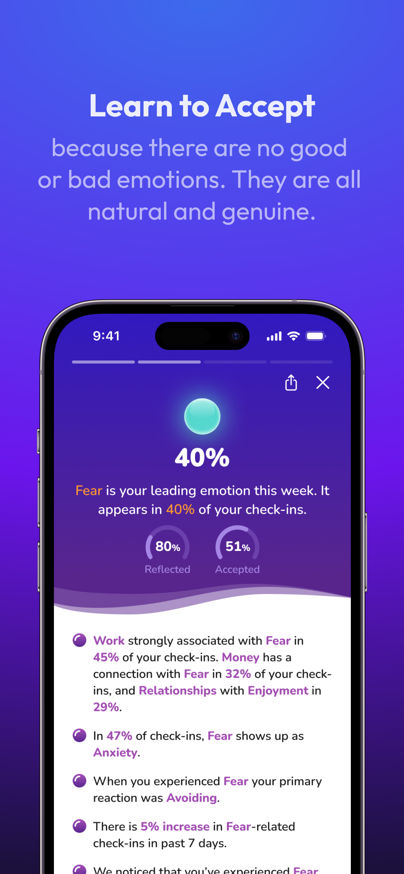 Mídia 6 de SPHēra: Rastreador de emoção - Rastreador de bem -estar emocional e diário com insights