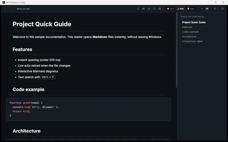 DBV Markdown Reader screenshot 2