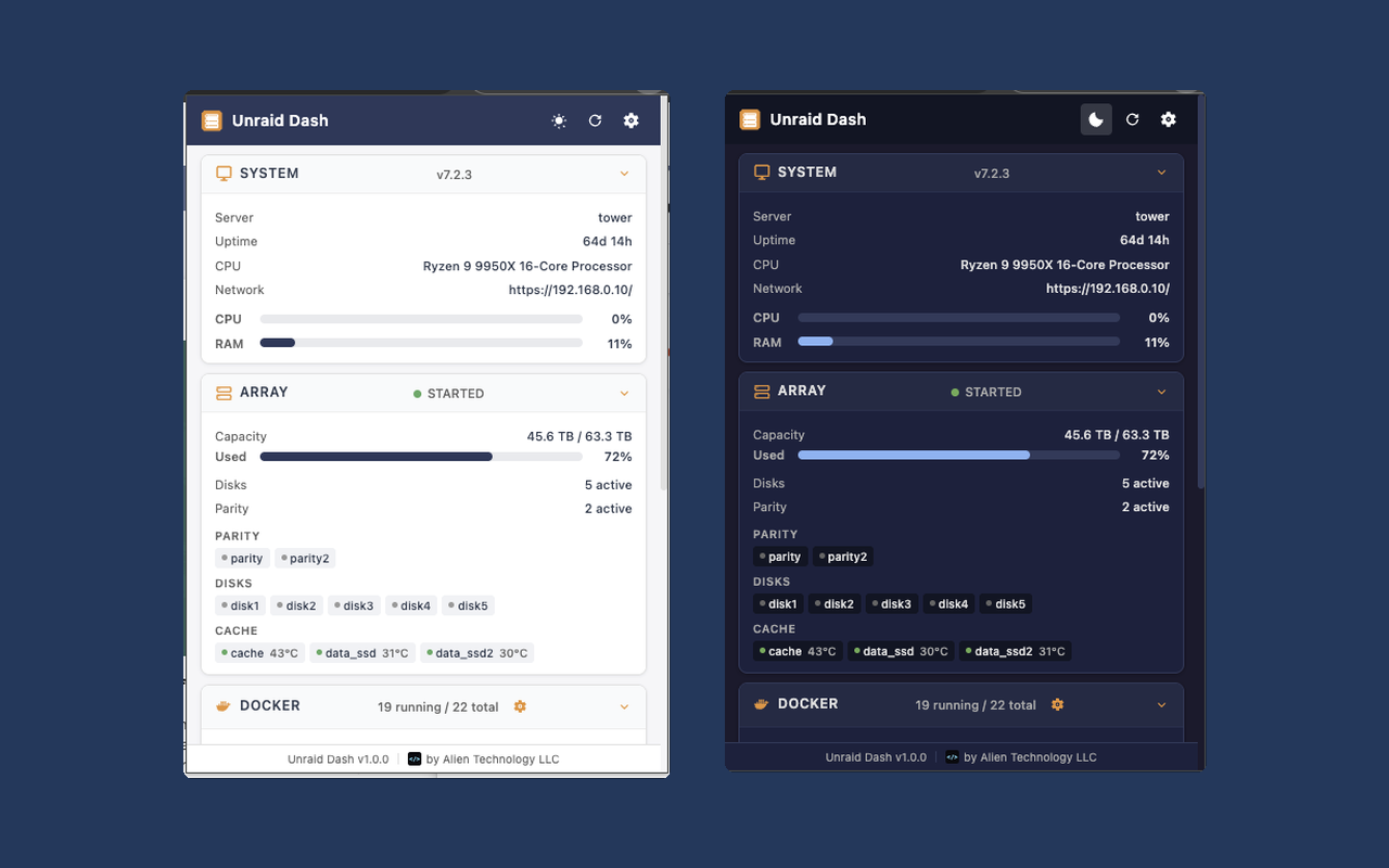 Unraid Dash - Screenshot 5 showing product features and functionality