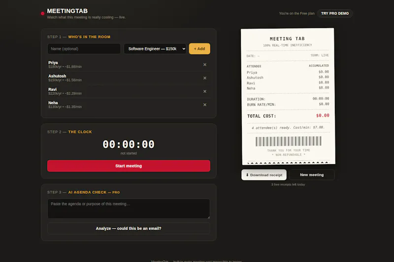 MeetingTab —  findOut meeting costs screenshot 1