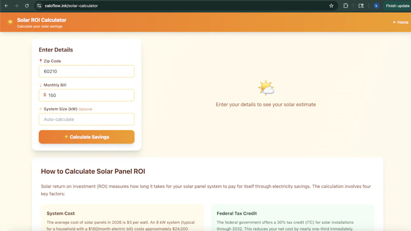 CalcFlow - Solar ROI Calculator screenshot 2