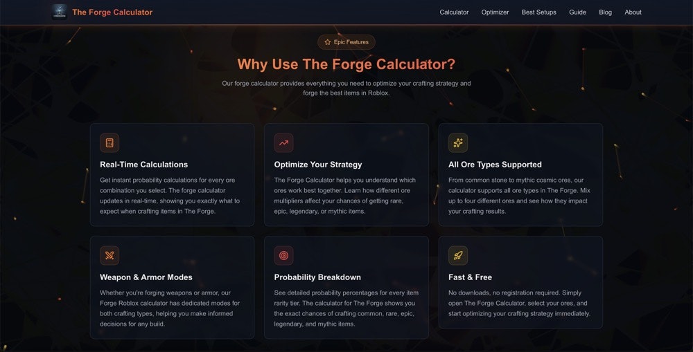 The Forge Calculator - Main product screenshot demonstrating key features and user interface