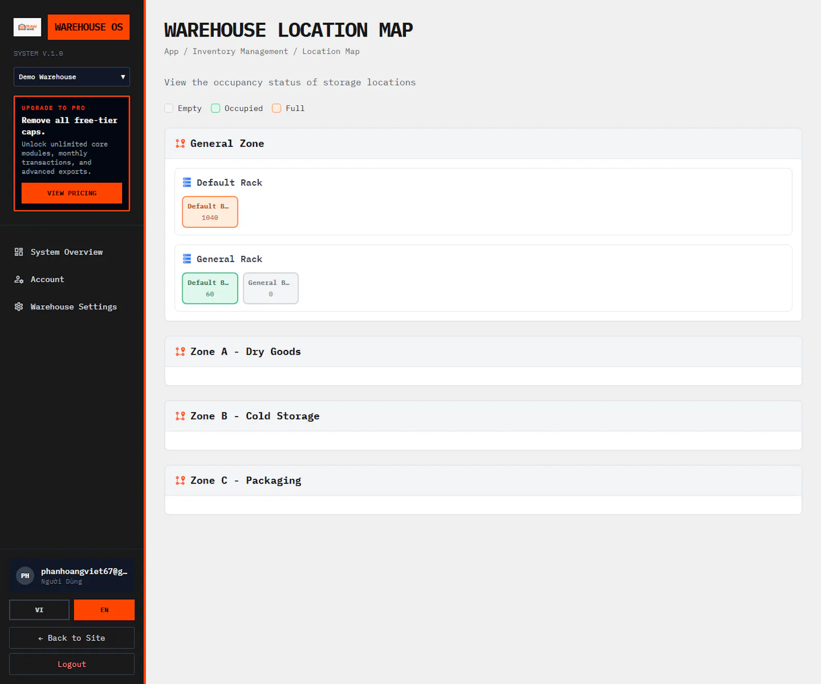 Warehouse OS screenshot 2