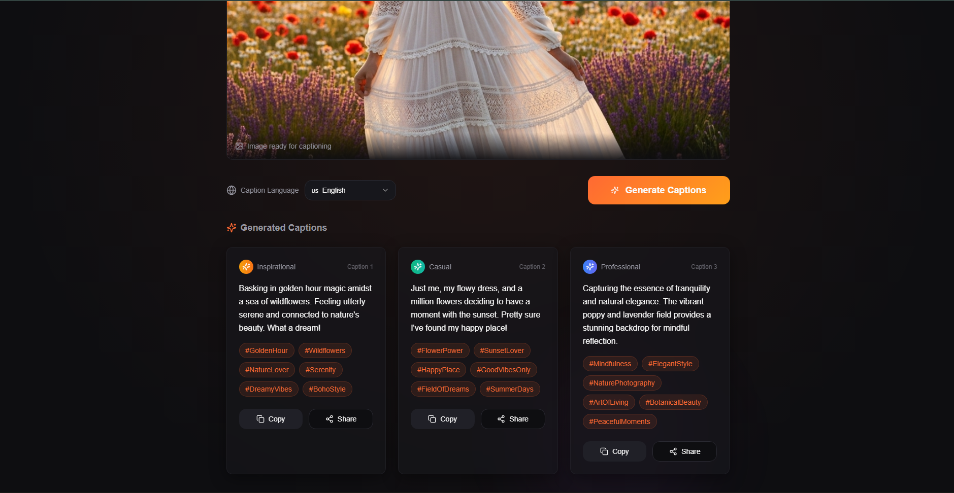 AI Caption Generator - Screenshot 3 showing product features and functionality