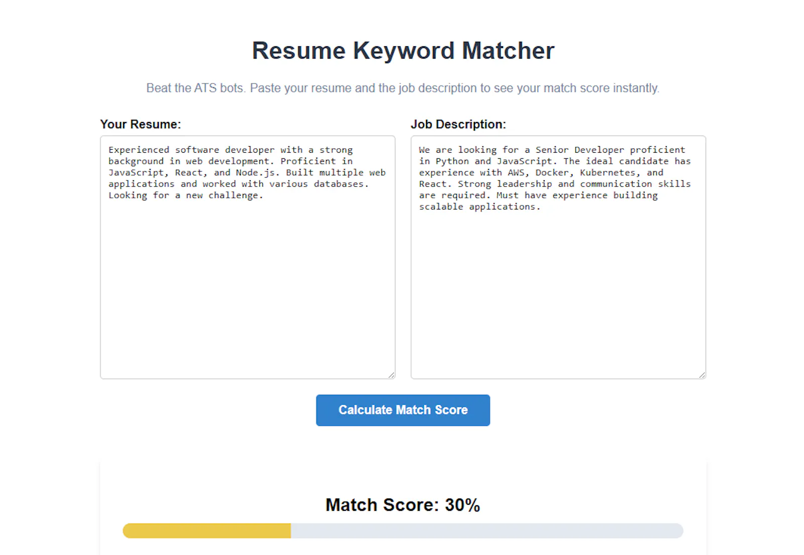 Resume Keyword Matcher screenshot 1