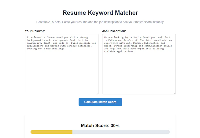 Resume Keyword Matcher screenshot 1