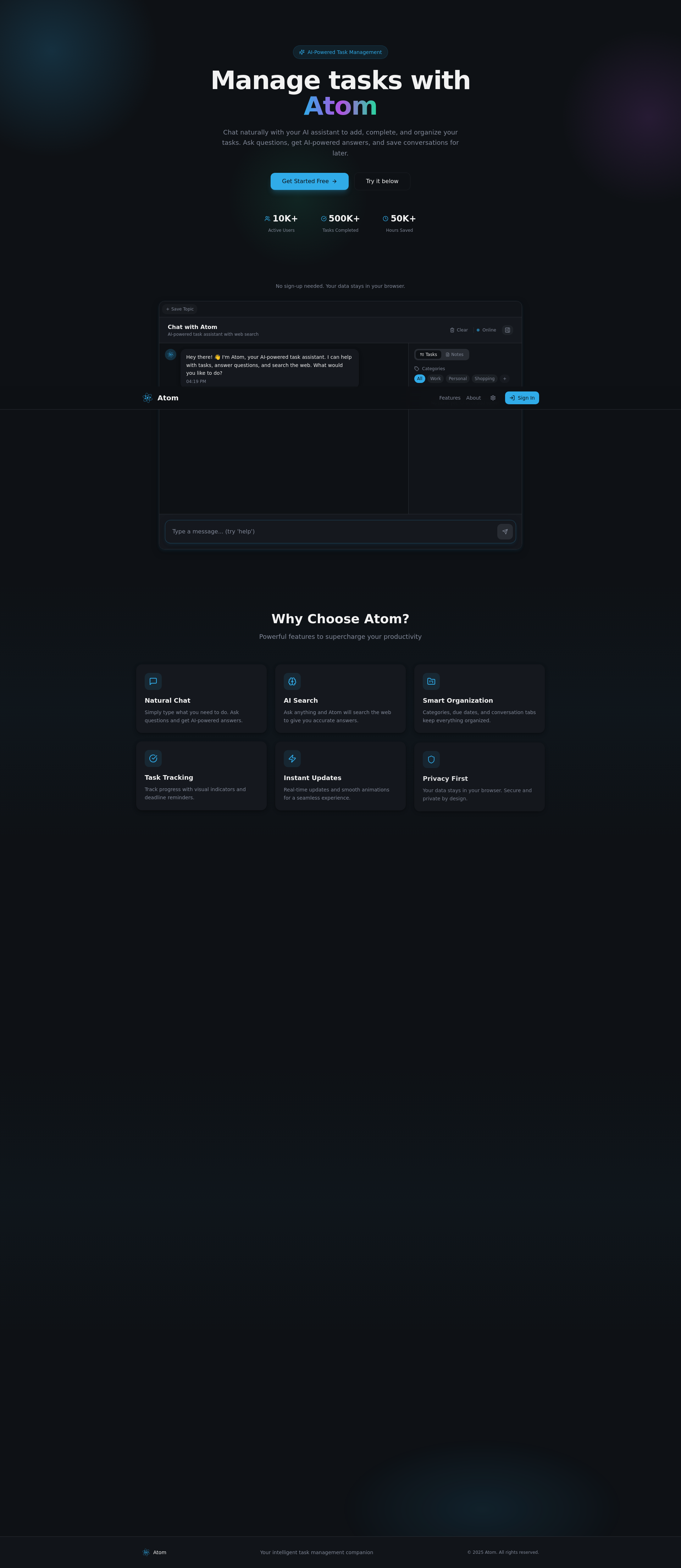 Atom - Main product screenshot demonstrating key features and user interface