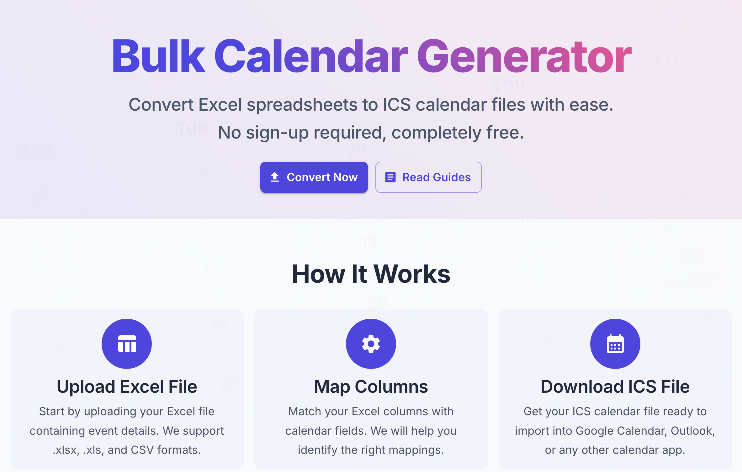 Generatore di calendari sfusi - Trasforma Excel/CSV in eventi di calendario istantaneamente al 100% gratuito media 2