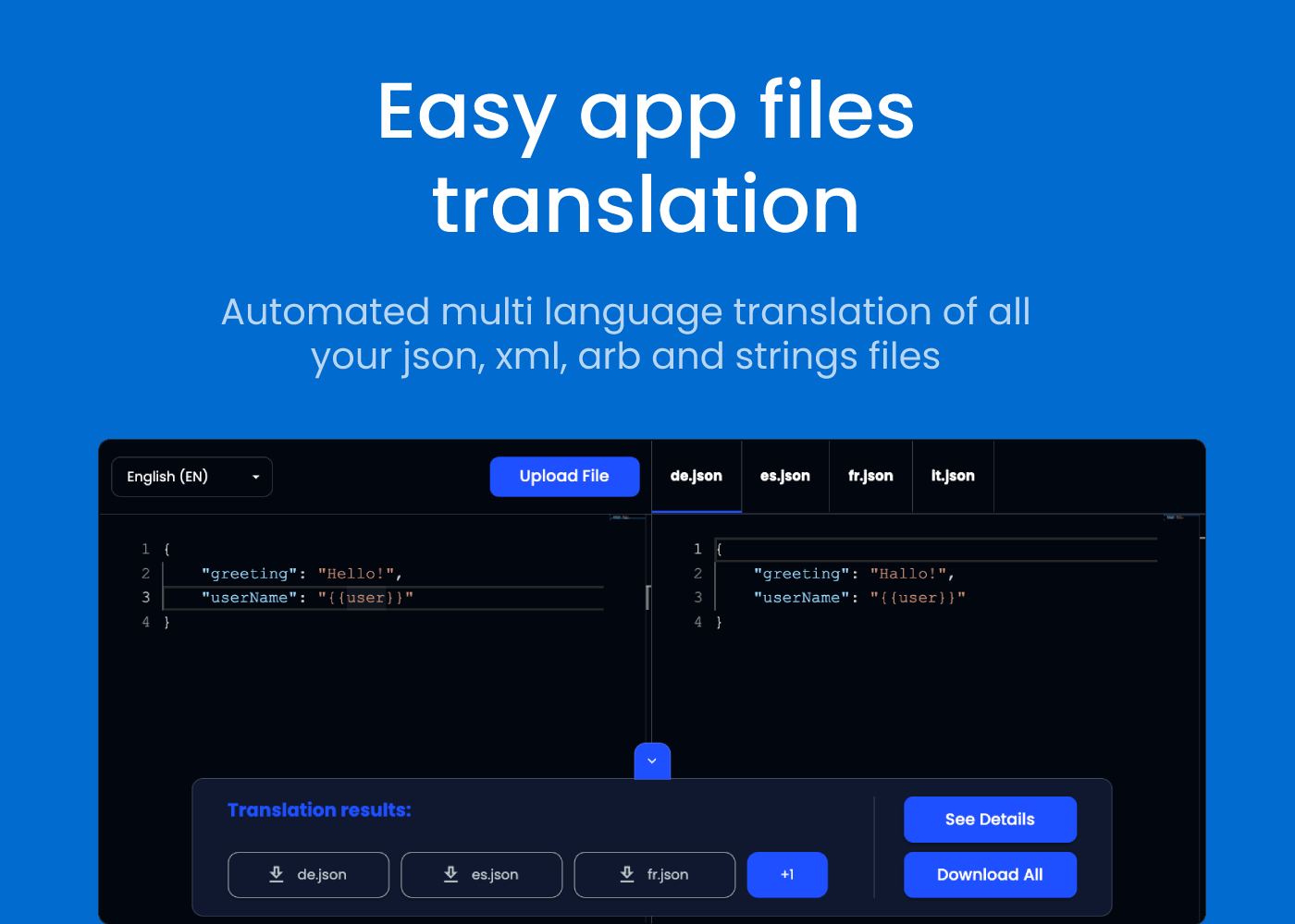 Devtradranslate - Traducción automatizada de archivos JSON, XML, ARB y Strings media 1