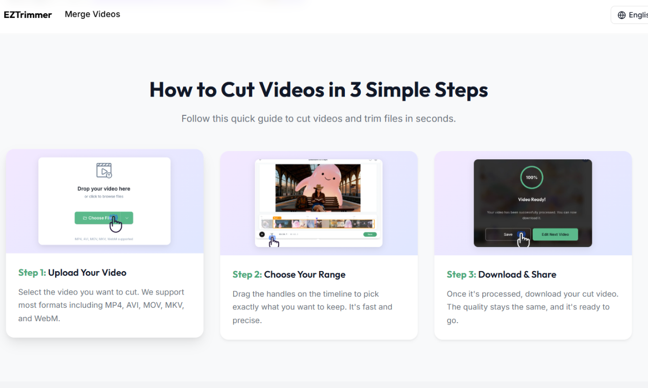 EZTrimmer – Free Online Video Cutter - Screenshot 2 showing product features and functionality