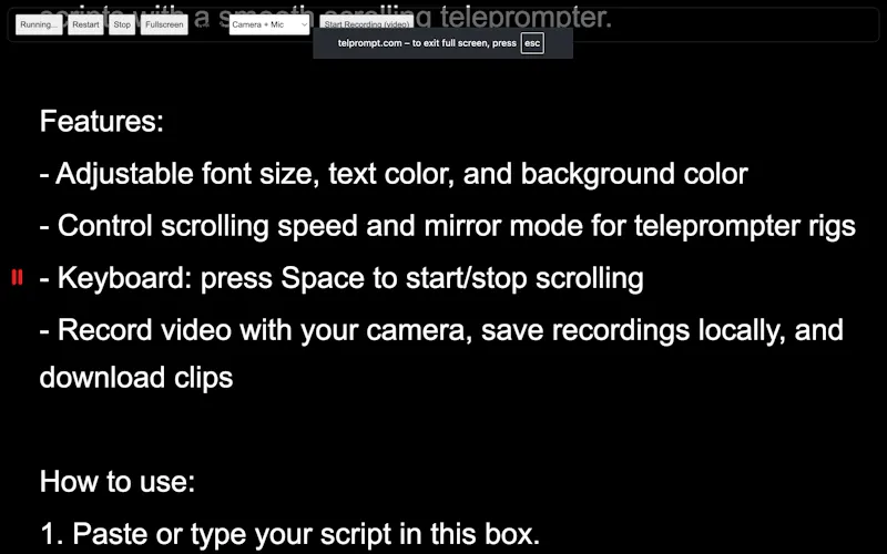 Telprompt screenshot 2