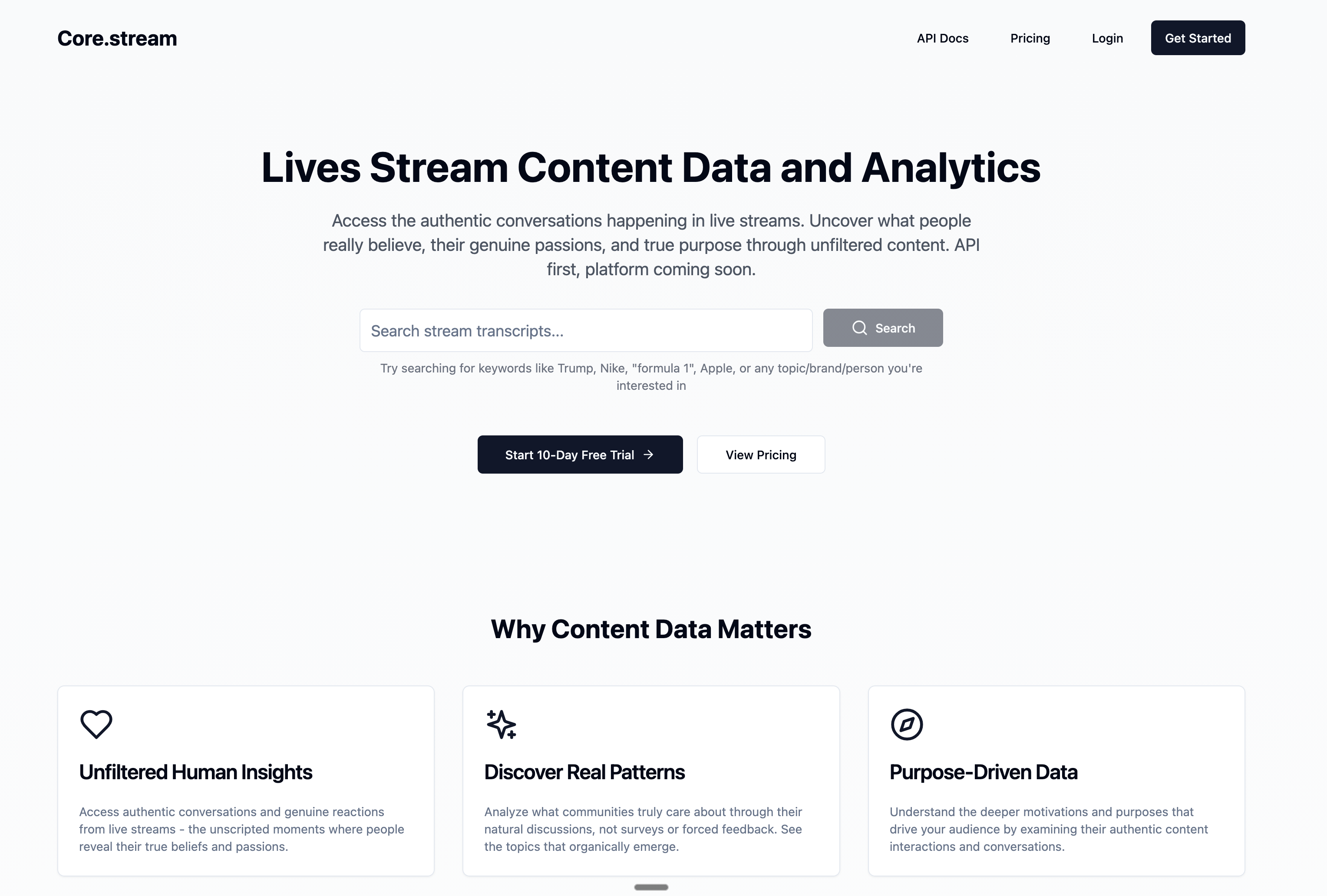Core.stream - Main product screenshot demonstrating key features and user interface
