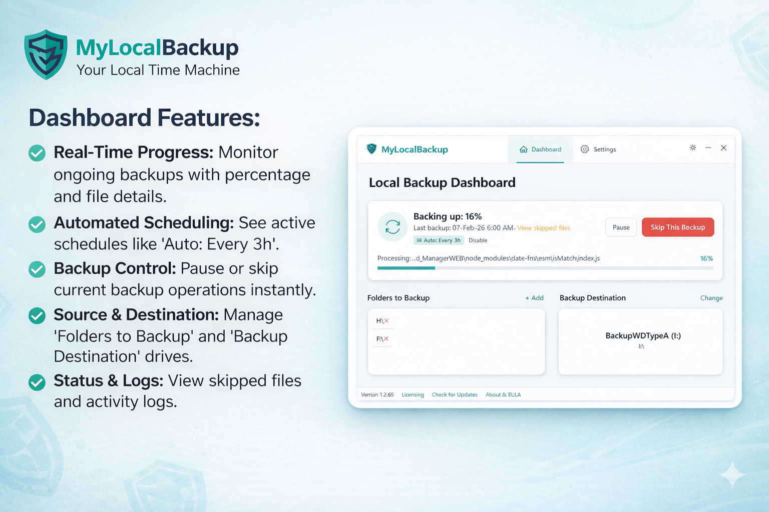 My Local Backup - Main product screenshot demonstrating key features and user interface