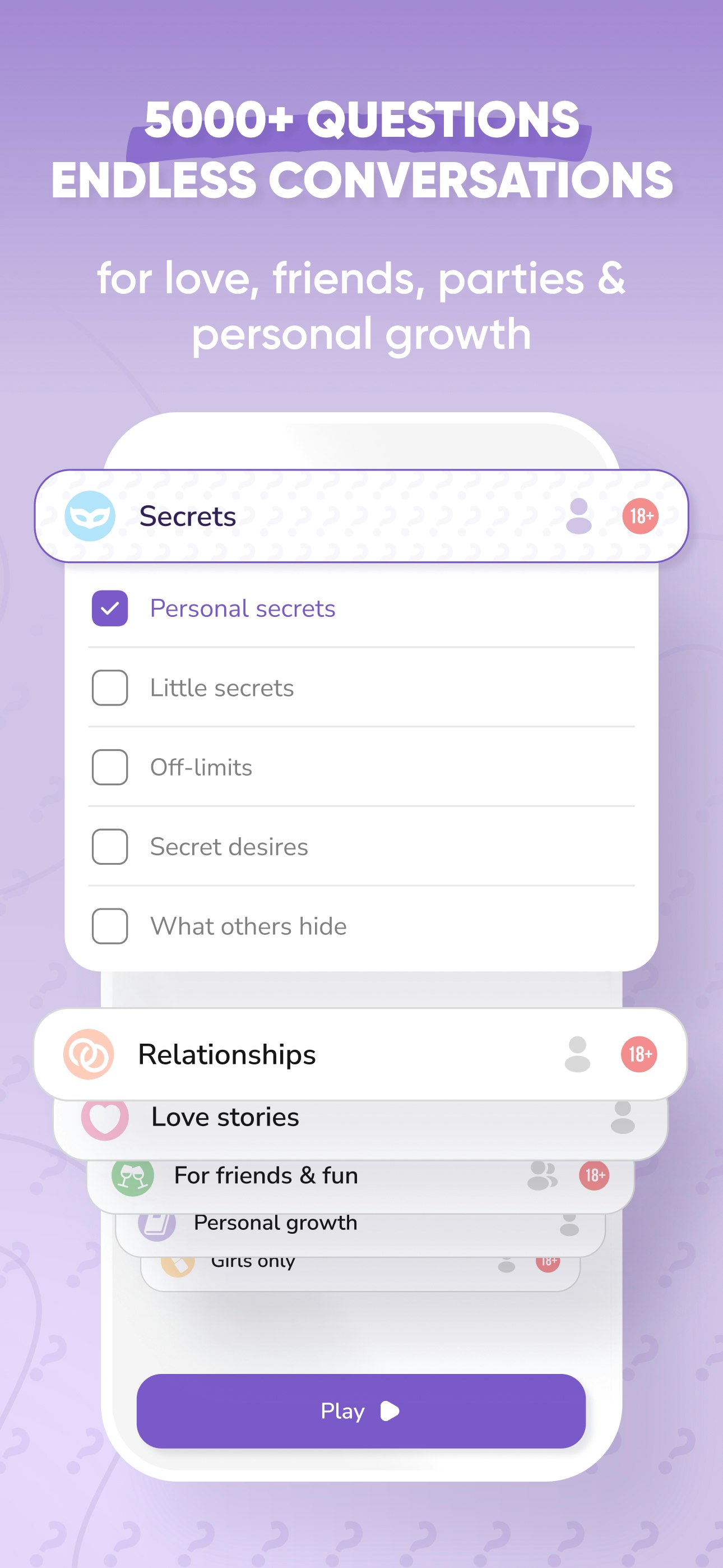Just Ask: party & couple game - Screenshot 2 showing product features and functionality