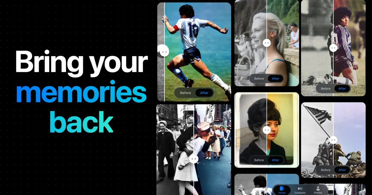 RestorePhotos.ai - Main product screenshot demonstrating key features and user interface