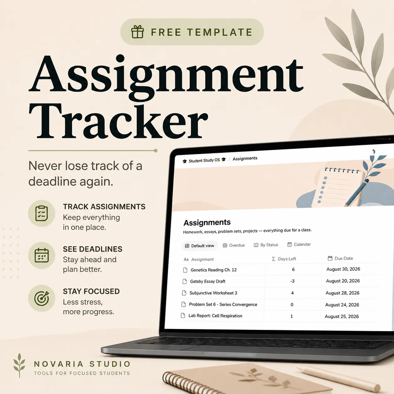 Minimal Notion Assignment Tracker gallery image