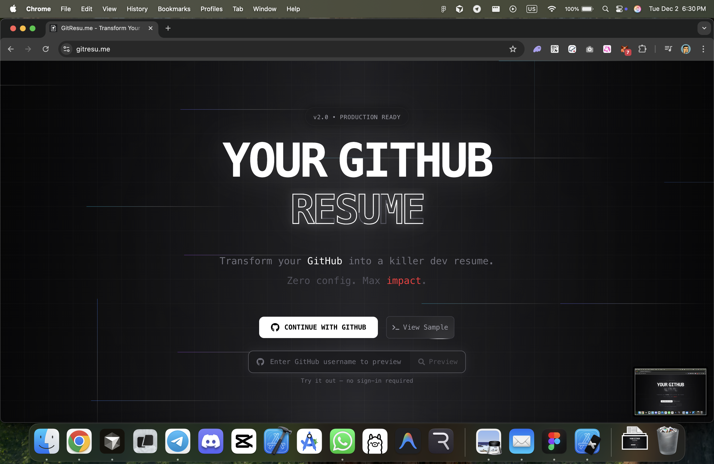 GitResu.me - Main product screenshot demonstrating key features and user interface