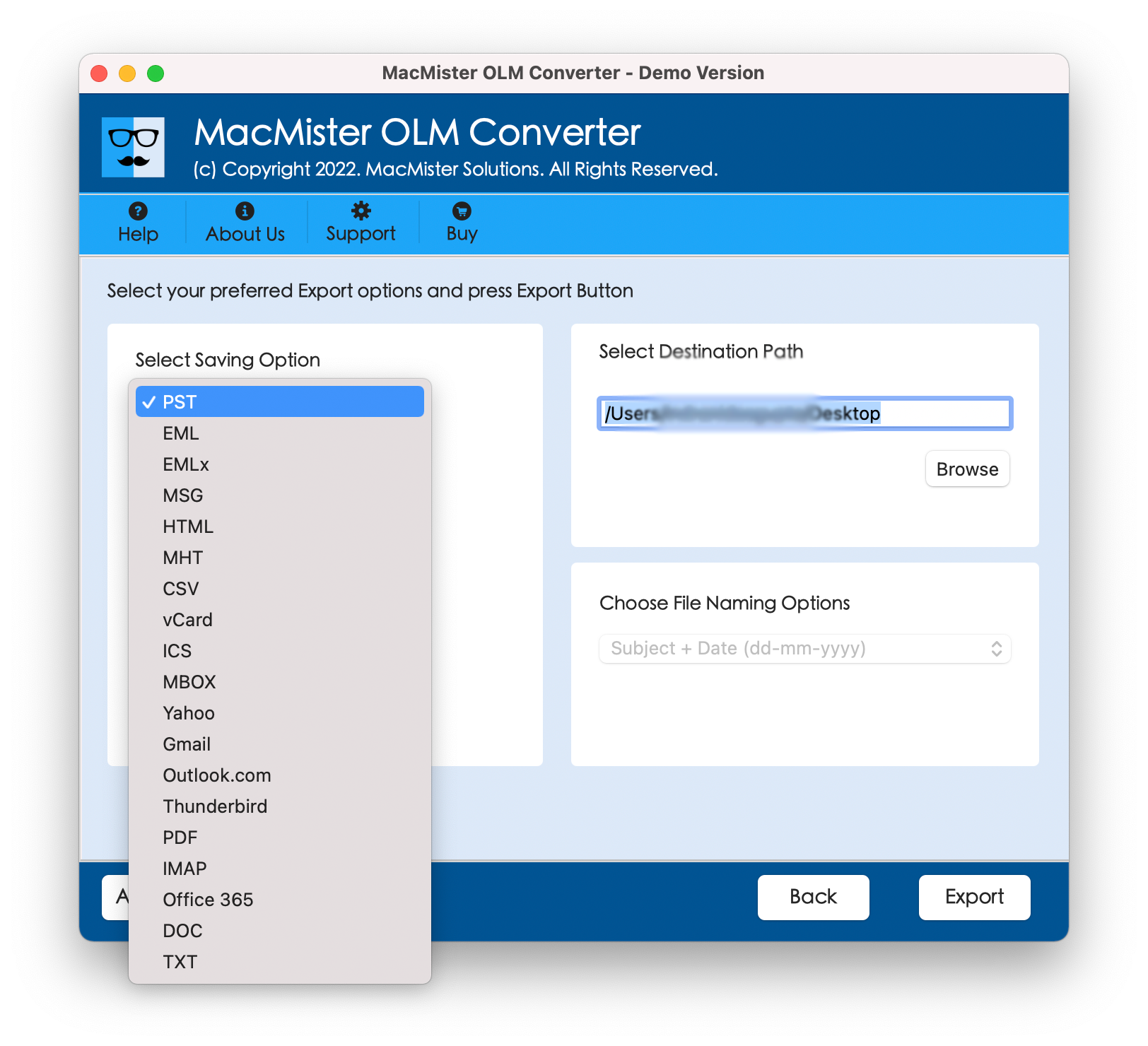 Mac 용 MacMister OLM 변환기 - OLM 파일을 모든 Mac OS의 15 가지 저장 옵션으로 변환 미디어 1