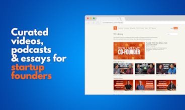 Домашняя страница библиотеки YC, на которой представлено множество видео, эссе и подкастов для сообщества Y Combinator.