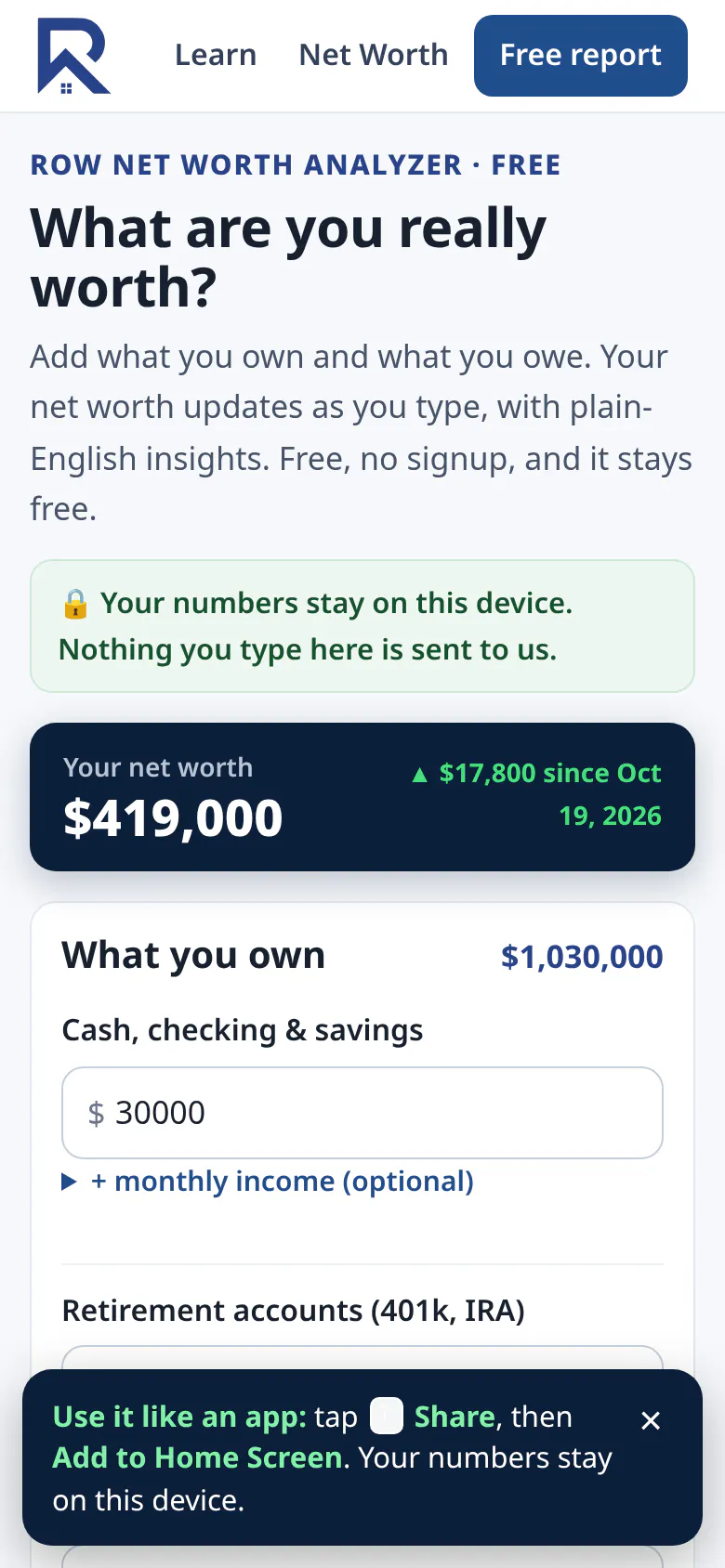 ROW Net Worth Analyzer gallery image
