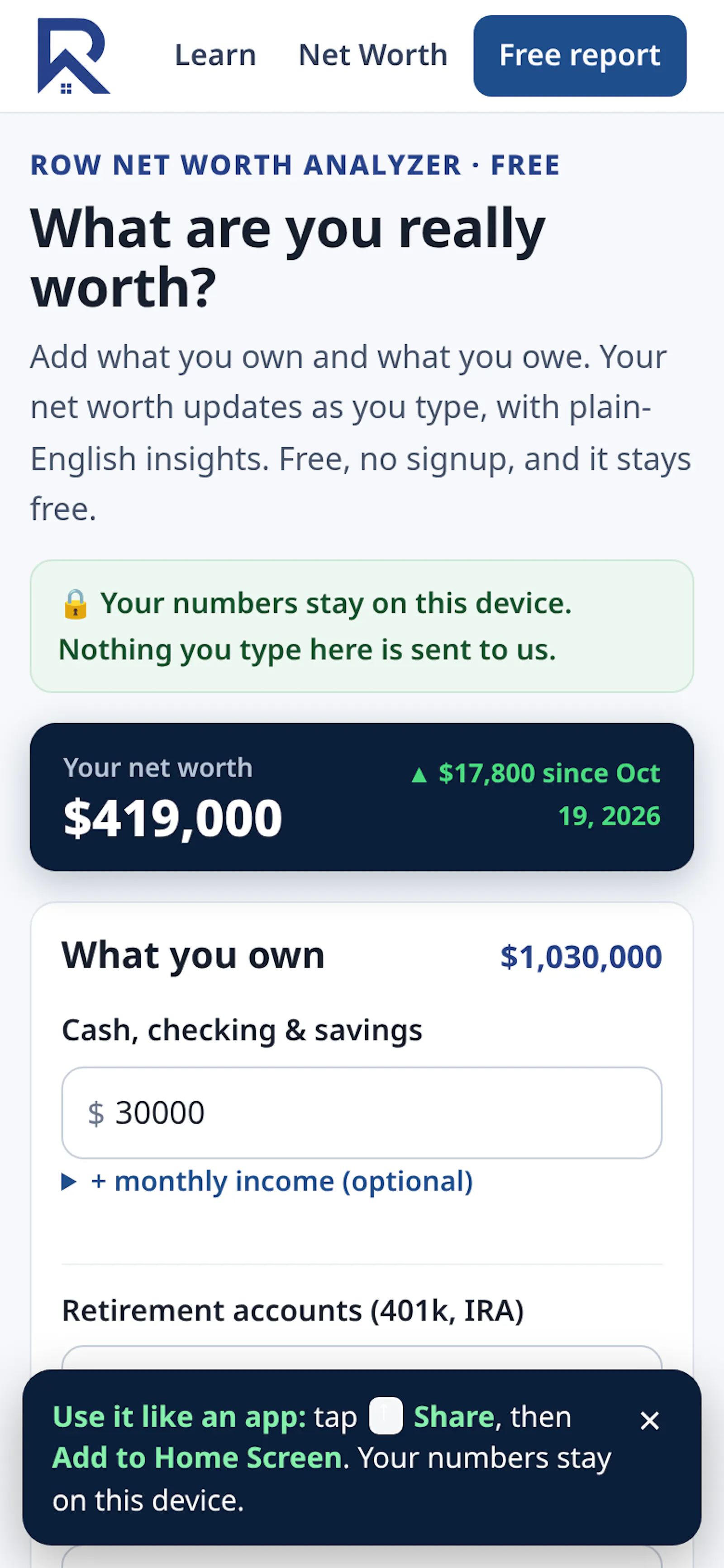 ROW Net Worth Analyzer screenshot 4