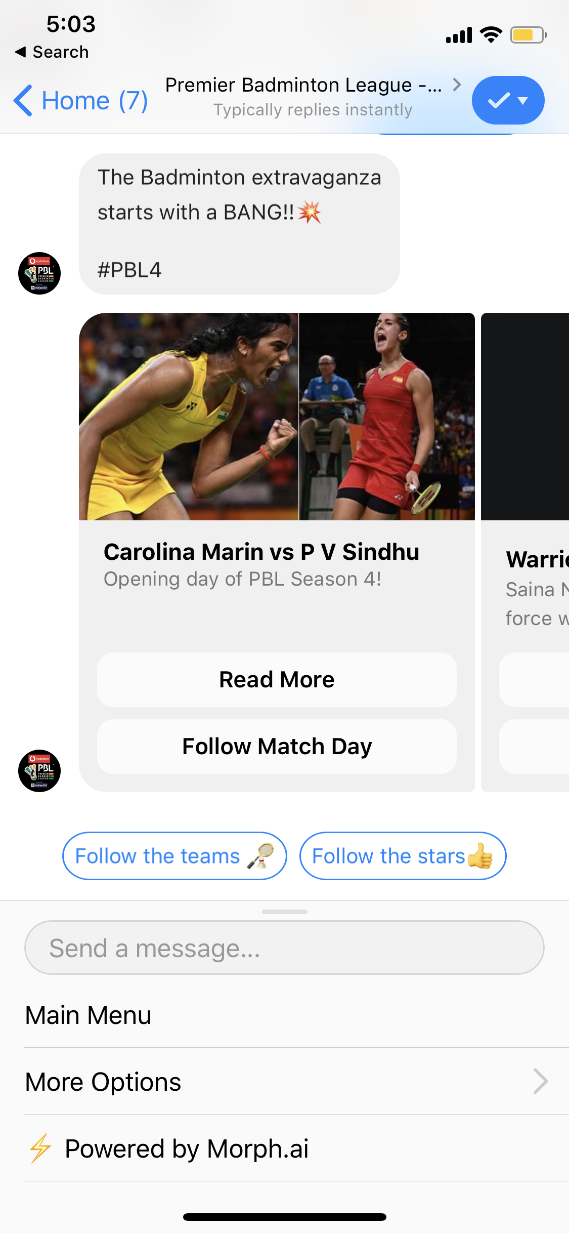 Premier Badminton League Official Chatbot gallery image