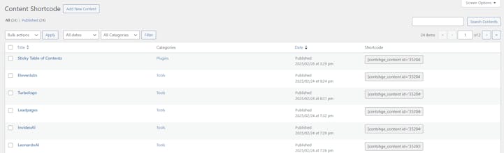 Content Shortcode Generator gallery image