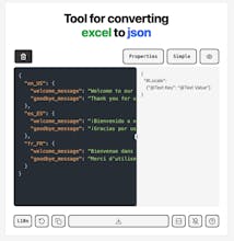 Tool for converting excel to json gallery image