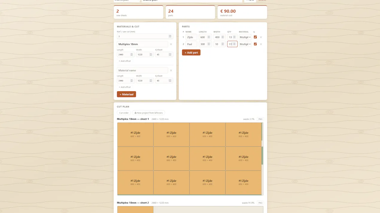 WoodyLite — cut plan optimizer product