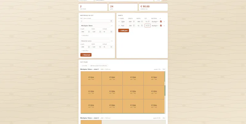 WoodyLite — cut plan optimizer screenshot 1