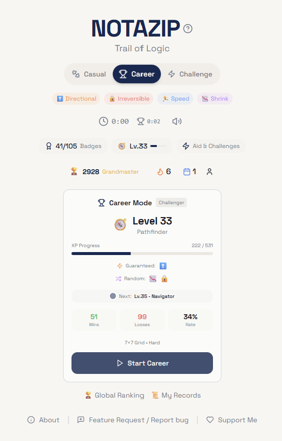 Not-a-ZIP game! - Main product screenshot demonstrating key features and user interface