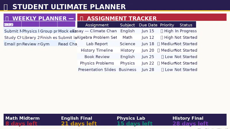 Student planner notion template screenshot 3
