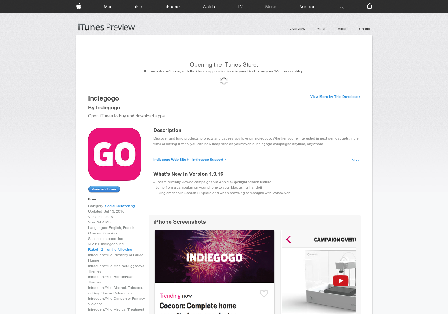 Indiegogo iOS App