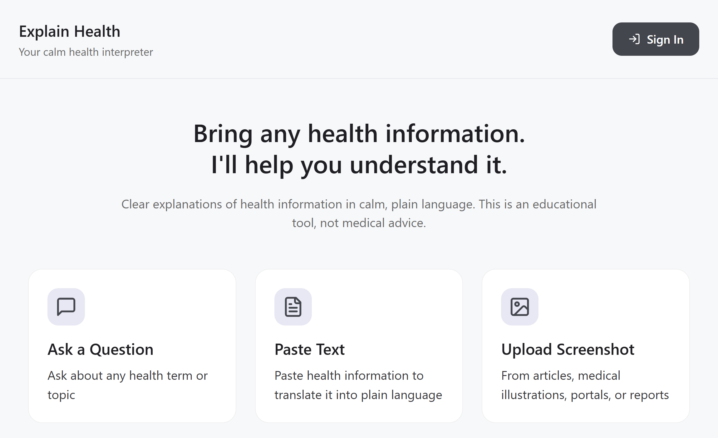 Explain Health - Main product screenshot demonstrating key features and user interface