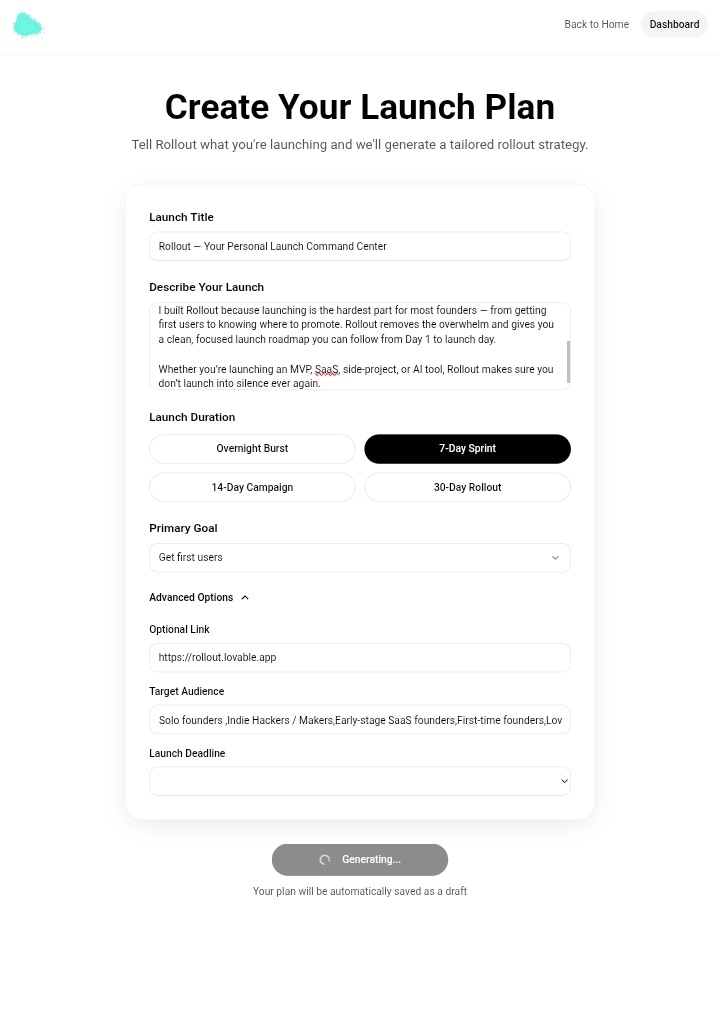 Rollout - Screenshot 2 showing product features and functionality