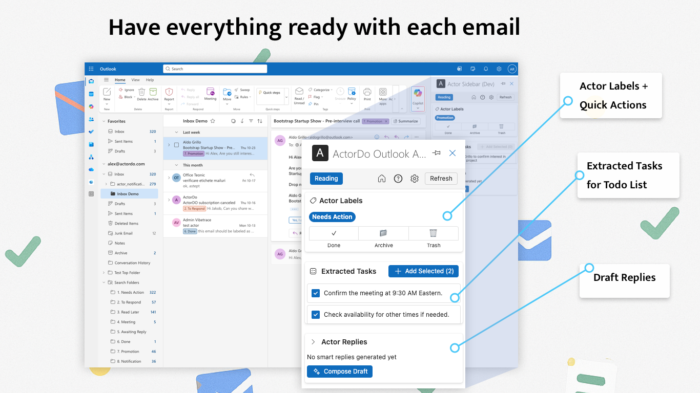 ActorDO for Outlook - Main product screenshot demonstrating key features and user interface