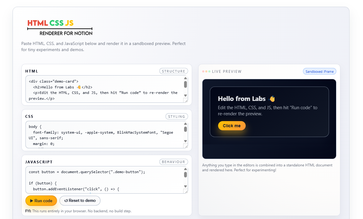 HTML/CSS/JS Renderer - Notion Template gallery image