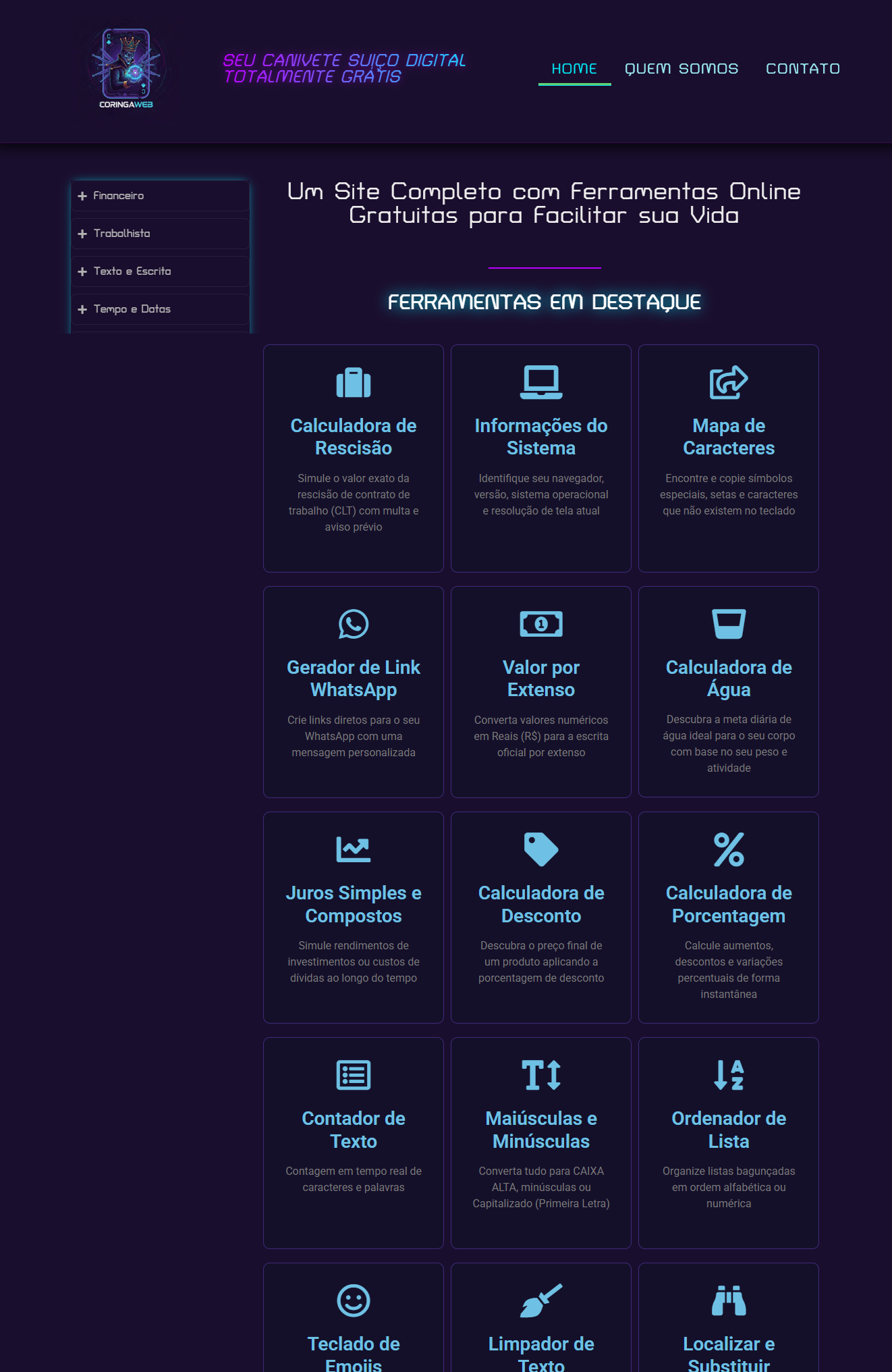 CoringaWeb - Main product screenshot demonstrating key features and user interface